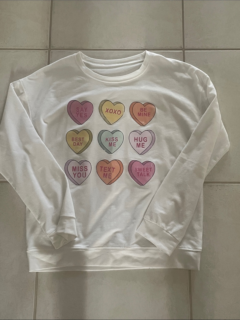 White Heart-Print Crewneck Sweater